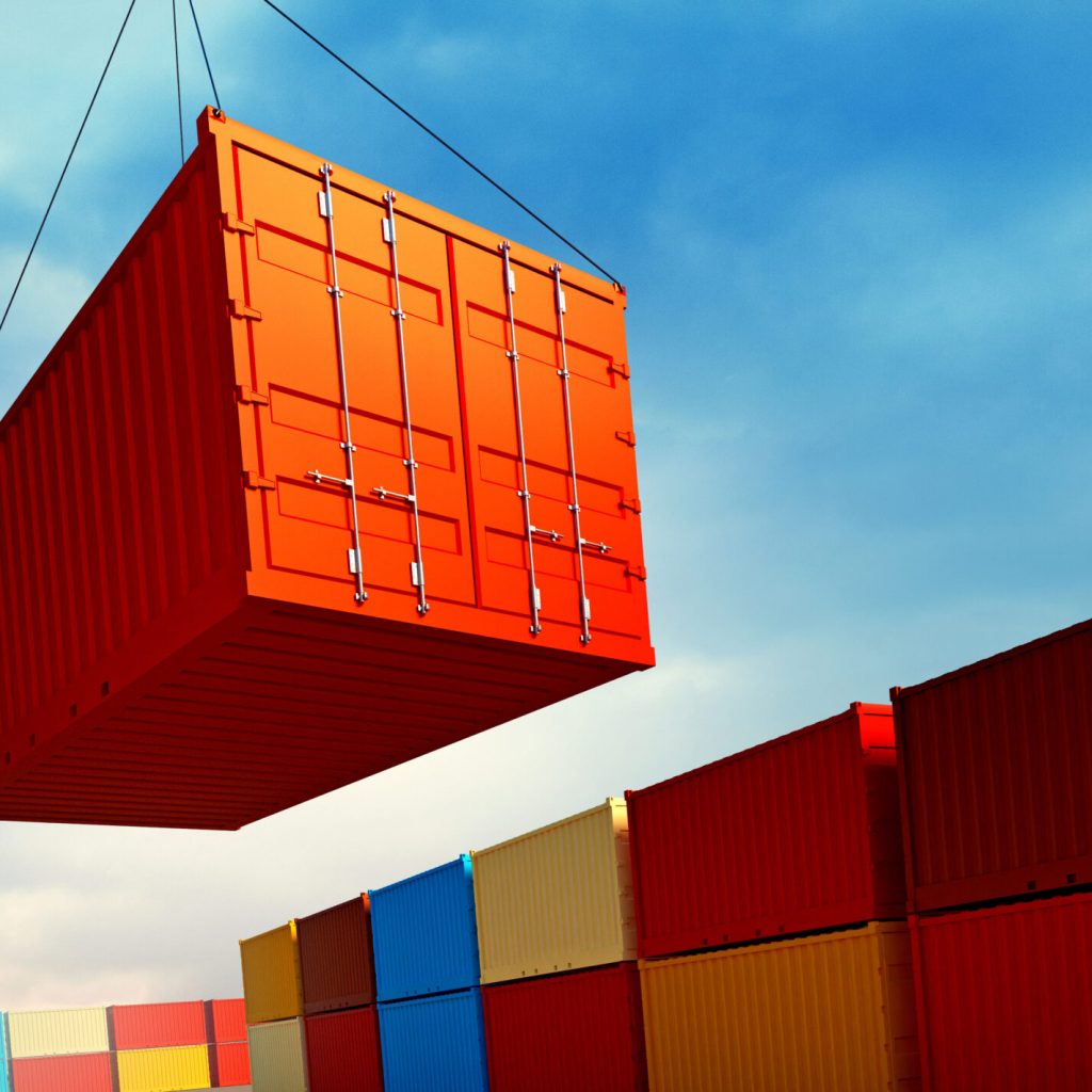 3d rendered illustration of an industrial port with containers. Loading container